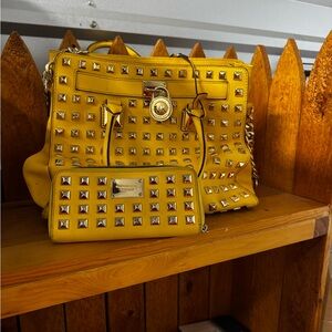 Michael Kors Yellow Studded Satchel and Wallet